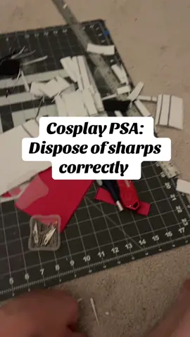 Cosplay can create a lot of trash. We need to be mindful of the workers who handle our trash when we dispose of items. We can prolong the life of some sharps with sharpeners, but that doesn’t work for everything. How do you dispose of your cosplay sharps? #cosplay #cosplaytips 