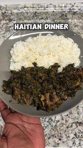 Diri Blan ak Lalo / Haitian white rice with Jute Leaves. #lalo #haitianfood #haitianrecipes #haitiancuisine #caribbeanfood 