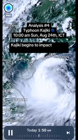 Tropical Storm Kajiki has intensified into a typhoon, and peak sustained winds have risen to 120km/h, with gusts of 148.  Kajiki’s outer bands have now reached the Chinese province of Hainan, and by 2:00 pm today, the inner core of the storm is forecast to strike the southern portion of the province, bringing powerful winds and torrential rainfall.  Latest model guidance has pushed the high-end of the forecast range even further for southern Hainan, 130 to 160km/h was mentioned in the 3rd analysis of this storm, but is now upgraded slightly, to 130 to 170km/h.  The most violent conditions are expected to occur from Lingshui to Sanya, to Yazhou, from 2:00 pm until 10:00 pm.  Seek shelter, avoid traveling.  Roads may become blocked due to uprooted trees or other debris, buildings may sustain moderate to considerable damage, and vehicles may be overturned.  Extreme rainfall totals of 5 to 9 inches is forecast, with locally up to 14 inches possible over the southern province.  Extreme rainfall rates may cause life-threatening flash flooding and landslides.  Kajiki is far from finished once past Hainan though.  The storm is then moving over the warm waters of the Gulf of Tonkin Sunday night, and is forecast to intensify.  How much Kajiki will intensify, is still a topic for debate, as ECMWF and ICON both share ugly scenarios, even showing the risk for the system upgrading into a T6 typhoon (Category 4 equivalent) prior to slamming Vietnam.  GFS is more modest on the other hand, projecting Kajiki to upgrade to a low-end T5 storm (Category 2 equivalent) prior to landfall.  That said, we expect Kajiki will intensify into a high-end T5 typhoon, with risk of the storm reaching T6 intensity, with forecasted peak sustained winds of 180 to 220km/h by 10:00 am Monday.  The storm slams ashore in the north central coast region of Vietnam directly after reaching maximum intensity, bringing life-threatening typhoon conditions, lasting into Monday evening.  From Dong Hoi to Hoang Mai, and all municipalities in between, peak wind gusts of 160 to 200km/h are now forecasted, which is also a slight increase from the last analysis.  Destructive winds causing considerable to severe structural damage is possible in these areas.  Many roads will likely be closed due to debris, widespread tree damage is expected.  Travel is strictly discouraged, as vehicles can be overturned or crushed under falling trees and debris under such conditions.  Rainfall is also of high concern, with torrential rainfall rates of 2 inches per hour or more expected, with rainfall totals ranging between 8 to 14 inches, with risk of 18 inches or more locally.  Severe, life-threatening flash flooding is expected. Landslides and debris flows are possible in areas of steep terrain.  The next update will be posted by 4:00 am Monday, August 25th, ICT. Stay tuned! #typhoonkajiki #Kajiki #Typhoon #Hainan #Vietnam 