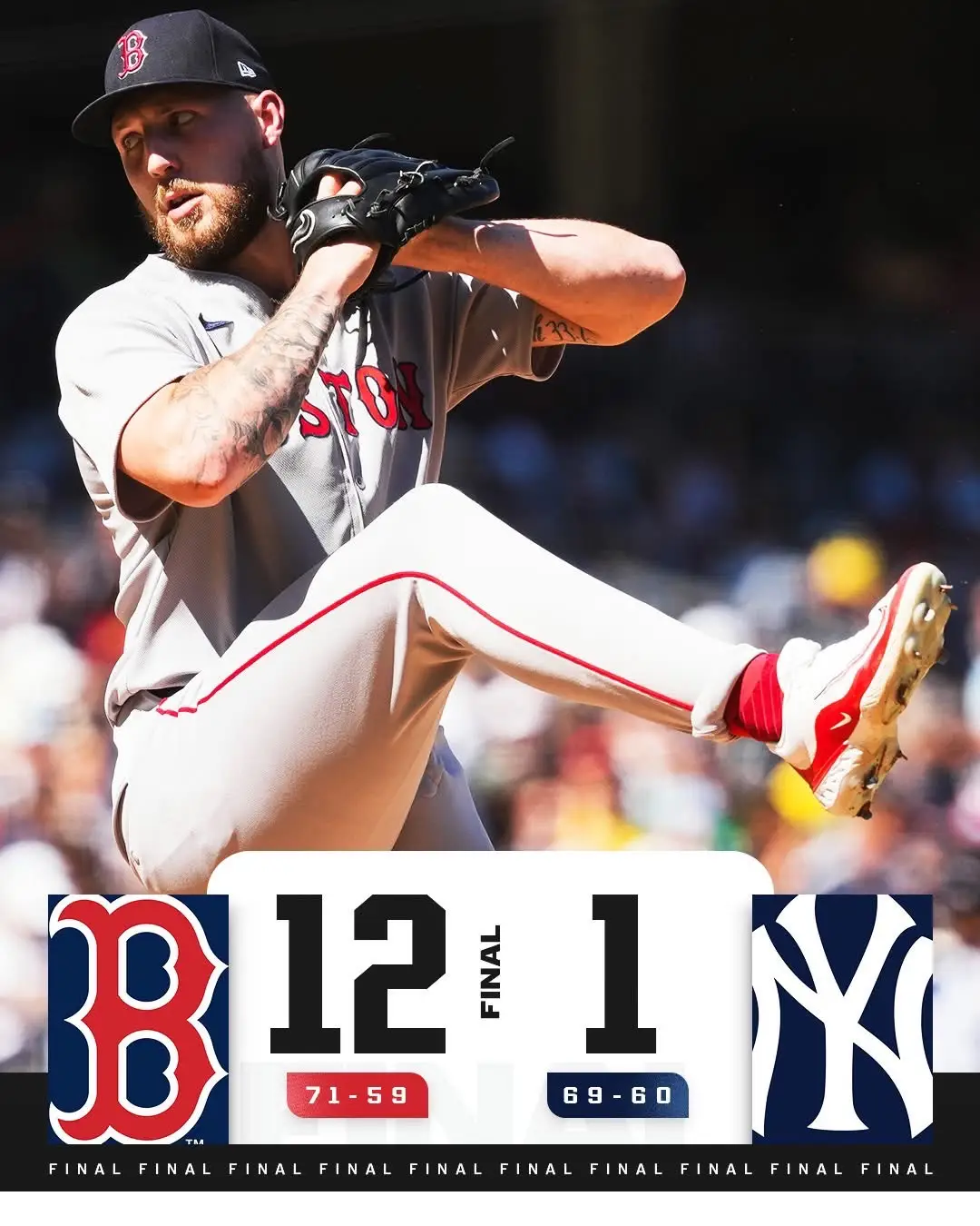Red Sox Win! Red Sox 12 Yankees 1 Win - Garrett Crochet (14-5) Loss - Will Warren (7-6) #redsox #yankees #MLB #yankeestadium  @Boston Red Sox @Yankees @MLB 