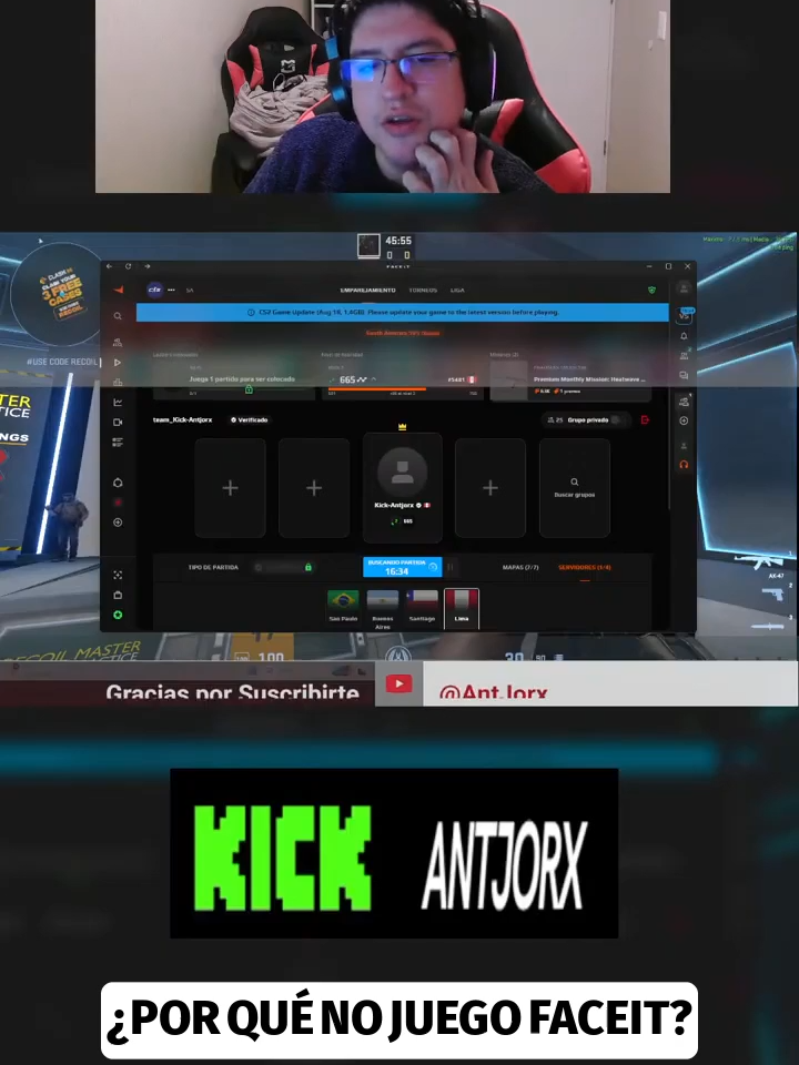 La razon por la cual no juego mucho faceit en mi propio server, es porque demora demasiado en encontrar partida. espere mas de 30 min y nada #suscribete #cs2moments #kick #viral #clips