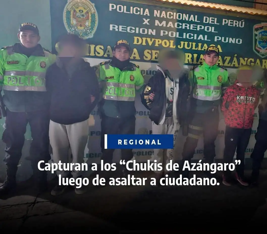 Durante las actividades por el 439° aniversario de Azángaro, efectivos de la Comisaría Sectorial PNP Azángaro reforzaron su labor de patrullaje para garantizar la seguridad de vecinos y visitantes. En ese marco, la mañana del 22 de agosto, gracias a la oportuna denuncia de un ciudadano, lograron intervenir a tres menores de edad presuntamente involucrados en el delito contra el patrimonio – hurto agravado. El hecho se registró en el Jr. Lima, donde la víctima alertó a los efectivos sobre el robo de sus pertenencias. De inmediato, el personal policial emprendió un operativo por distintas calles, logrando ubicar a un adolescente de 16 años identificado con las iniciales D.C.S., quien tenía en su poder un teléfono celular que fue reconocido por el agraviado. Tras su manifestación, el menor reveló que se encontraba acompañado de dos cómplices. Con esta información, los agentes se dirigieron al Jr. Vilcapaza, en inmediaciones de la I.E. Aplicación ISPA, donde intervinieron a otros dos menores de 15 años, identificados como J.V.C. y Y.C.Q. Durante el registro, se halló un morral negro y un arma blanca tipo navaja. Los tres menores fueron trasladados a la comisaría y puestos a disposición de la unidad especializada para las diligencias correspondientes, comunicándose del hecho a la Fiscalía Provincial Penal y de Familia. Este operativo refleja el compromiso de la Policía de Azángaro en su lucha contra la delincuencia. #azángaro_puno_perú🇵🇪 #comisaria #pnp #seguridadciudadana #aniversarioazángaro 