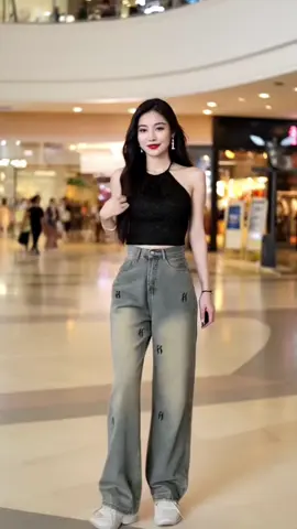 Quần beggy jean nữ cạp cao quần ống rộng chất mềm thêu chữ #shoplien2 #quanjeanongrong 
