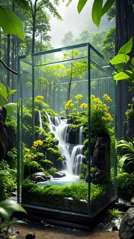 Big terrarium glass in the forest. Visual art by AI. . #terrarium #paludarium #visualart #aigeneratedart #aquaterrarium 