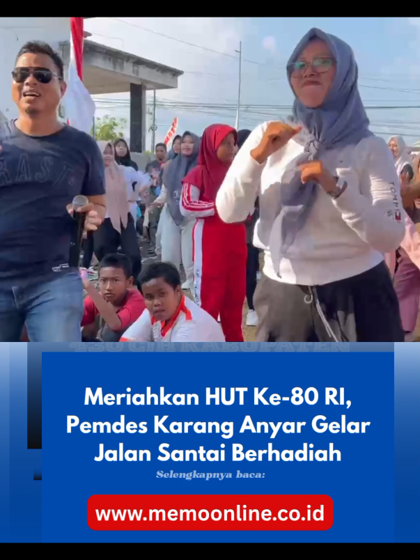 Meriahkan HUT Ke-80 RI, Pemdes Karang Anyar Gelar Jalan Santai Berhadiah MEMOonline.co.id, Sumenep- Dalam rangka memperingati Hari Ulang Tahun (HUT) ke-80 Republik Indonesia, Pemerintah Desa Karang Anyar, Kecamatan Kalianget, Kabupaten Sumenep, menggelar berbagai lomba, salah satunya adalah Jalan-Jalan Santai (JJS), yang dilaksanakan pada Minggu, 24 Agustus 2025. Kegiatan ini diikuti oleh ribuan warga setempat dan dimulai sekitar pukul 06.00 WIB. JJS tersebut secara resmi dibuka oleh Camat Kalianget, Hakiki Maulana Firmansyah, yang didampingi oleh Kepala Desa (Kades) Karang Anyar, Suharto Hadi, serta Anggota DPRD Sumenep, Agus Hariyanto. Peserta JJS, yang terdiri dari berbagai usia, mulai dari anak-anak hingga orang dewasa, mengikuti rute Jalan Raya Karang Anyar, yang melintasi jalan utama desa dan berakhir di Balai Desa Karang Anyar. Dalam sambutannya, Kades Suharto Hadi menyampaikan bahwa kegiatan JJS yang juga diiringi dengan senam bersama ini, bertujuan untuk mempererat semangat kebersamaan. Ia berharap acara tersebut dapat meningkatkan persatuan dan kesatuan antara pemerintah desa dan masyarakat setempat. 