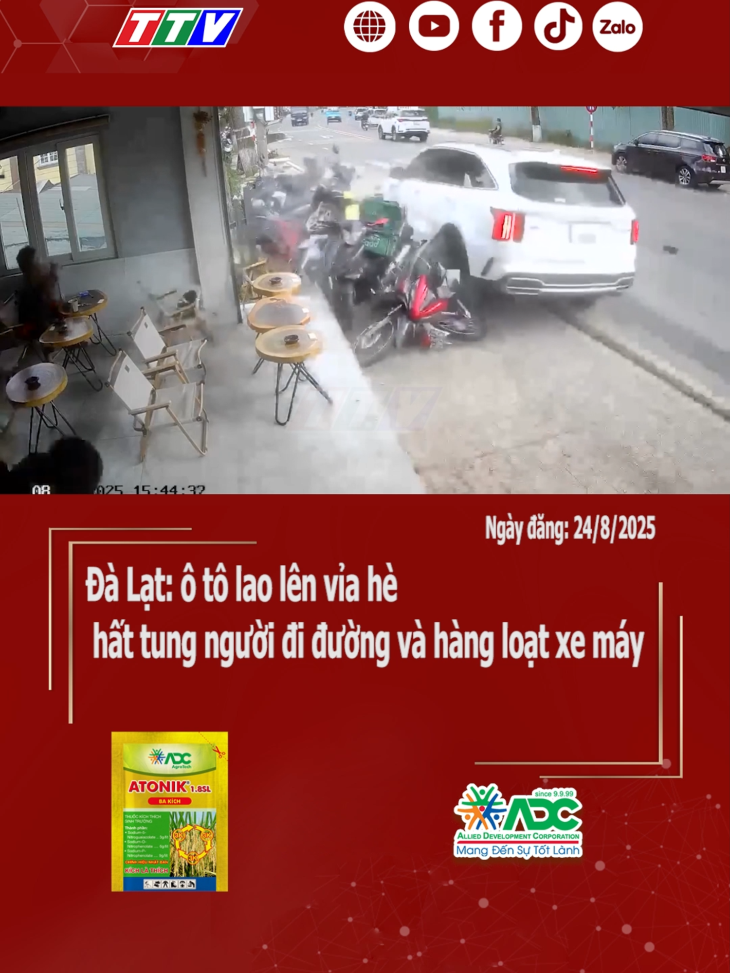 Đà Lạt: ô tô lao lên vỉa hè, hất tung người đi đường và hàng loạt xe máy #dalat #longantv #mcv #tiktoknews #new