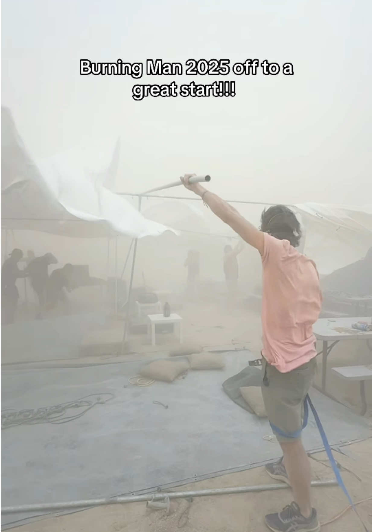 Crazy winds at Burning Man pretty much destroyed a lot of camps including ours.. 2-3 days of 8-10 hour days in the hot sun just gone like that 😓 Will have to rebuild everything - hope everyone’s ok! We had a couple injuries in the camp from poles flying around! #burningman #burningman2025 #blackrockcity 