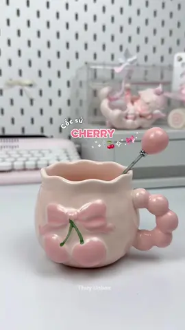 Cốc sứ nơ hồng cherry siu xinh #cocsu #quatangcocsu #hongcherry #cherry #coquette 