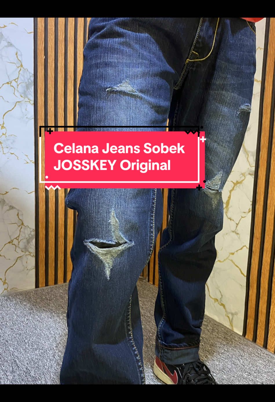 Celana Jeans Sobek JOSSKEY Original #celanasobek #celanajeans #josskeydenim #celanajeanspria 