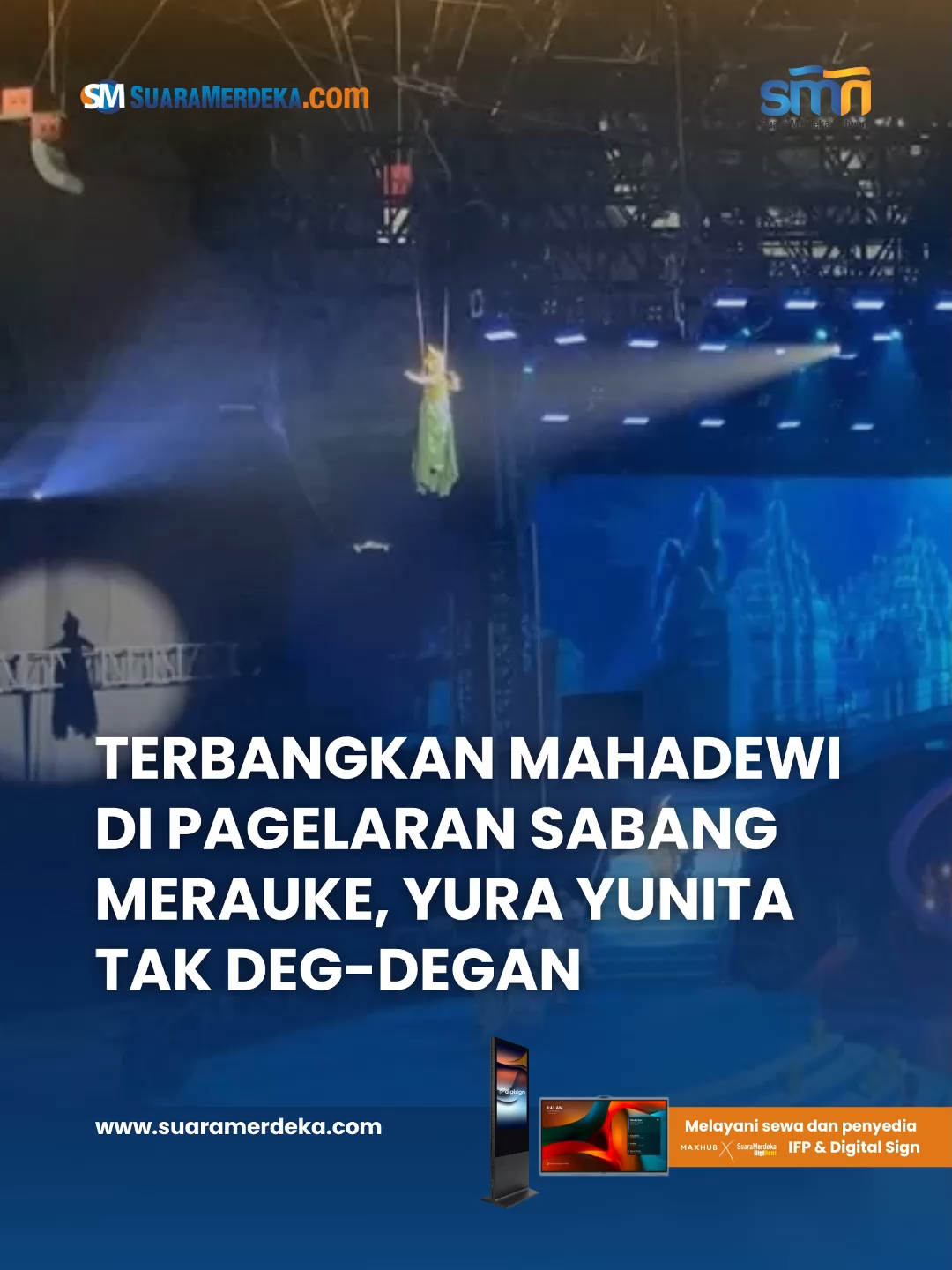 Adegan spektakuler dalam Pagelaran Sabang Merauke bertajuk The Indonesia Broadway Hikayat Nusantara, mengundang apresiasi penonton. Salah satu yang mendapat aplaus penonton adalah penampilan Padi Reborn bersama Yura Yunita.  Ketika itu Padi membawakan lagu Mahadewi. Fadly berjalan menuju tangga panggung. Penonton dikejutkan dengan sesosok wanita berbusana tradisional Jawa berwarna hijau “Terbang” dari sisi kiri penonton, perempuan menyahut vokal Fadly dengan suara merdu. Ya, Yura Yunita tampak anggun ketika melayang turun dari sling. Adegan yang tak disangka dan mengundang tepuk tangan riuh. Dalam konferensi pers usai premiere show Pagelaran Sabang Merauke Hikayat Nusantara di Indonesia Arena, Stadion GBK Jakarta, Jumat, 22 Agustus 2025, Yura mengaku tidak panik. Kenapa? (Selengkapnya klik link di bio) ---------- Baca Berita Terpercaya lainnya di www.suaramerdeka.com, dan unduh aplikasi Suaramerdeka.com di App Store dan Play Store. #suaramerdeka #suaramerdekacom #suaramerdekanetwork #pagelaransabangmerauke #pagelaransabangmerauke2025 #yurayunita #padireborn #pentasseni #senibudaya #indonesiaarena #mahadewi