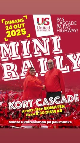 Cascade osi in pare! Ozordi Dimans le 24 Out 2025, Mini Rally lo kort Cascade. Aparti 11er bomaten ziska 6.30 diswar. US Sesel  🇸🇨❤️