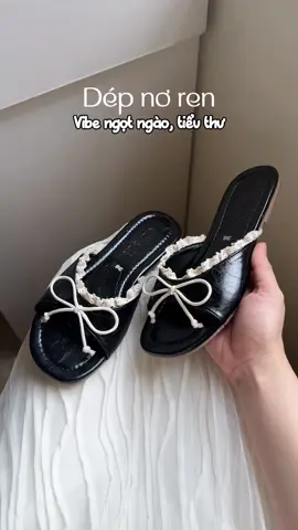 Dép nơ ren nhẹ nhàng tiểu thư, đi chơi thì xinh lắm luôn 🥰🥰 #review #giaydepnu #giaydepxinh #depdichoi 