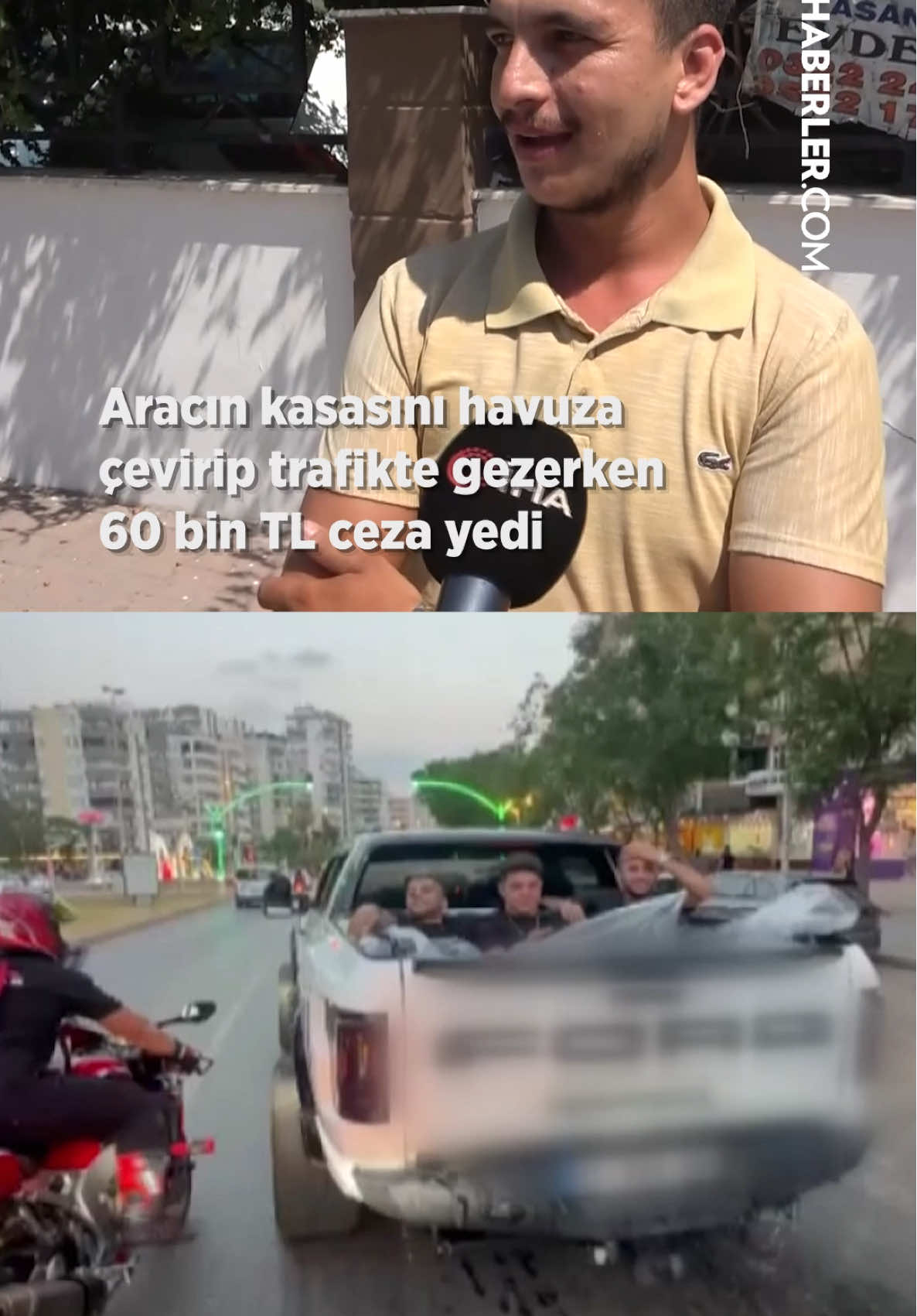 Aracın kasasını havuza çevirip arkadaşlarıyla gezerken 60 bin TL ceza yedi. Adana’da aracının kasasını havuza çevirip kentin en işlek caddesinde hareket halindeyken arkadaşları kasada havuza giren pikap sahibine ‘Trafiği tehlikeye düşürme’, ‘Arabanın arkasında insan taşımak’ ve ‘Yanında ehliyeti olmama’ maddelerinden 60 bin lira idari para cezası kesildi. Araç ise 15 gün trafikten men edildi.