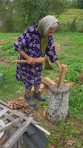 Life in the village. Grandma chops wood!#villagevibes #village #grandma #rurallife #villagelifestyle 