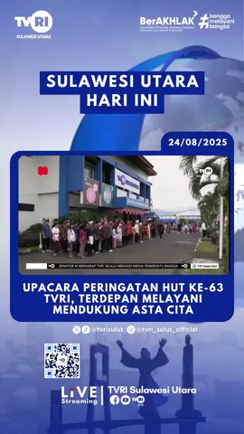 Upacara peringatan HUT Ke-63 TVRI, terdepan melayani mendukung asta cita. #HUT63TVRI #TVRI #TVRISULUT #MediaPemersatuBangsa 