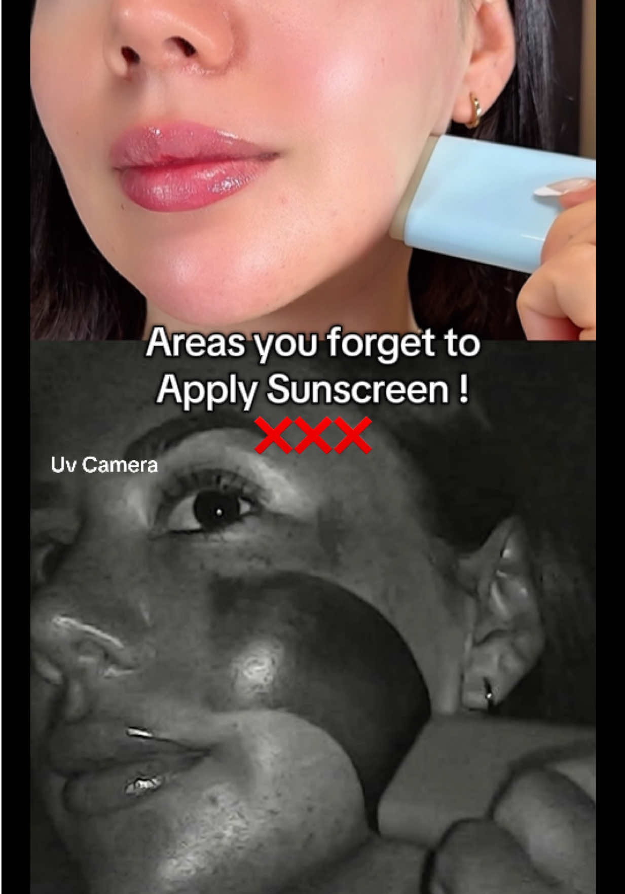 I know you forget sunscreen on this places 👀  #sunscreen #uvcamera #skintips #tocobosunstick #skintok 