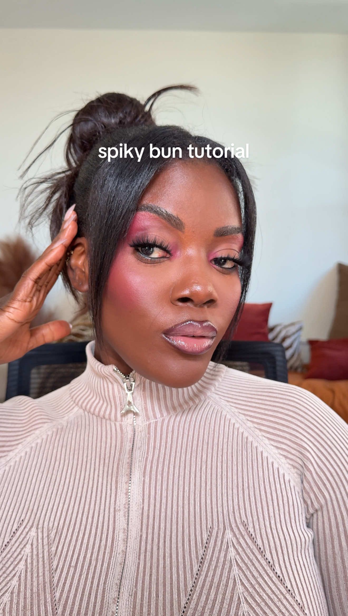 I love a good topknot style! This spiky bun is super easy to do and such a cute protective style for my 4c hair💗 #spikybun #sleekbun #blackgirlhairtutorial #4chairstyles #protectivestyles @K18 Hair @Moroccanoil @Virtue Labs @got2bUSA @Nexxus Hair Care 