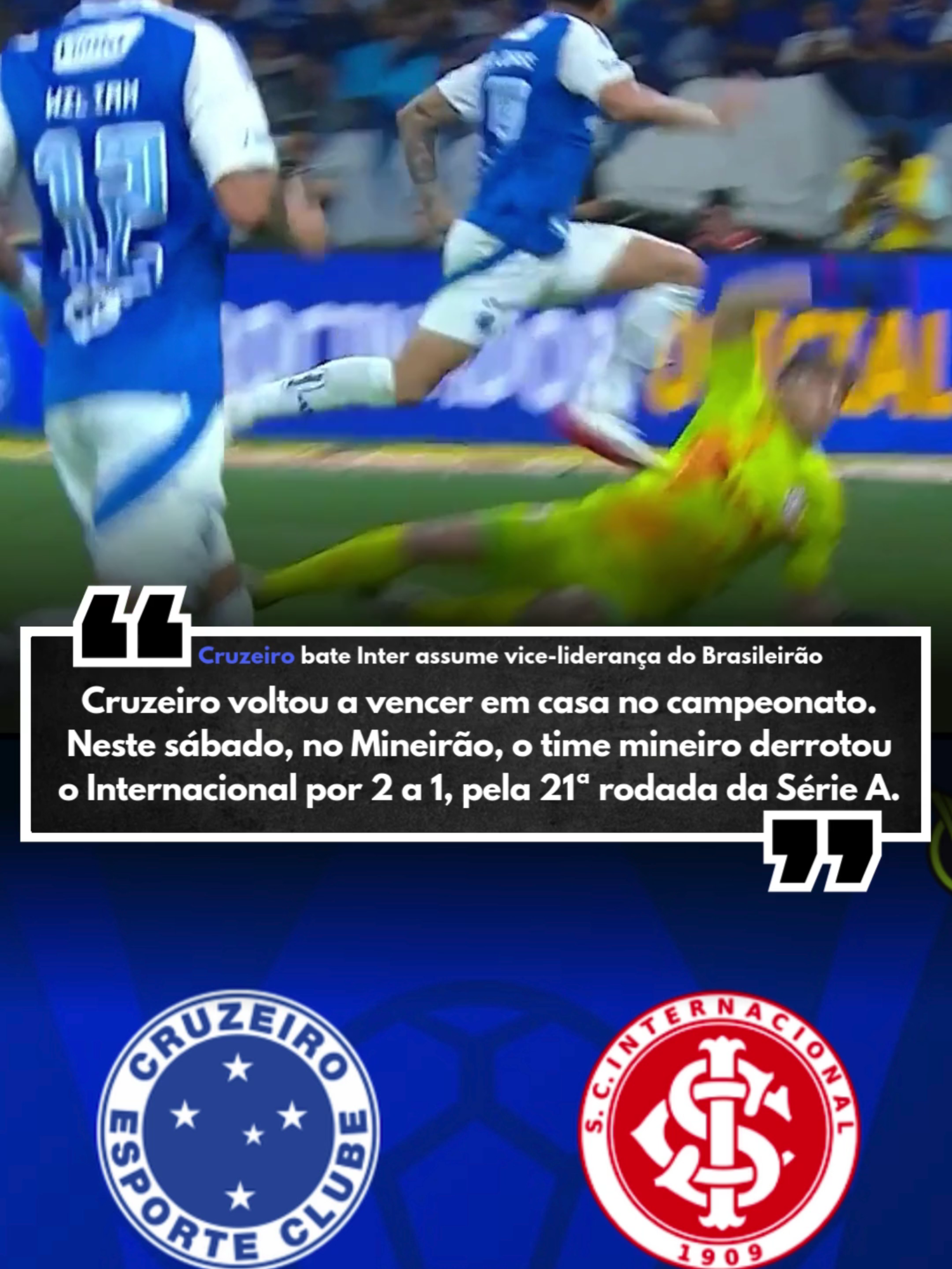 CRUZEIRO 2 X 1 INTERNACIONAL | GOLS E MELHORES MOMENTOS | 21ª RODADA DO BRASILEIRÃO 2025 #cruzeiro #internacional #futebol #brasileirao #melhoresmomentos