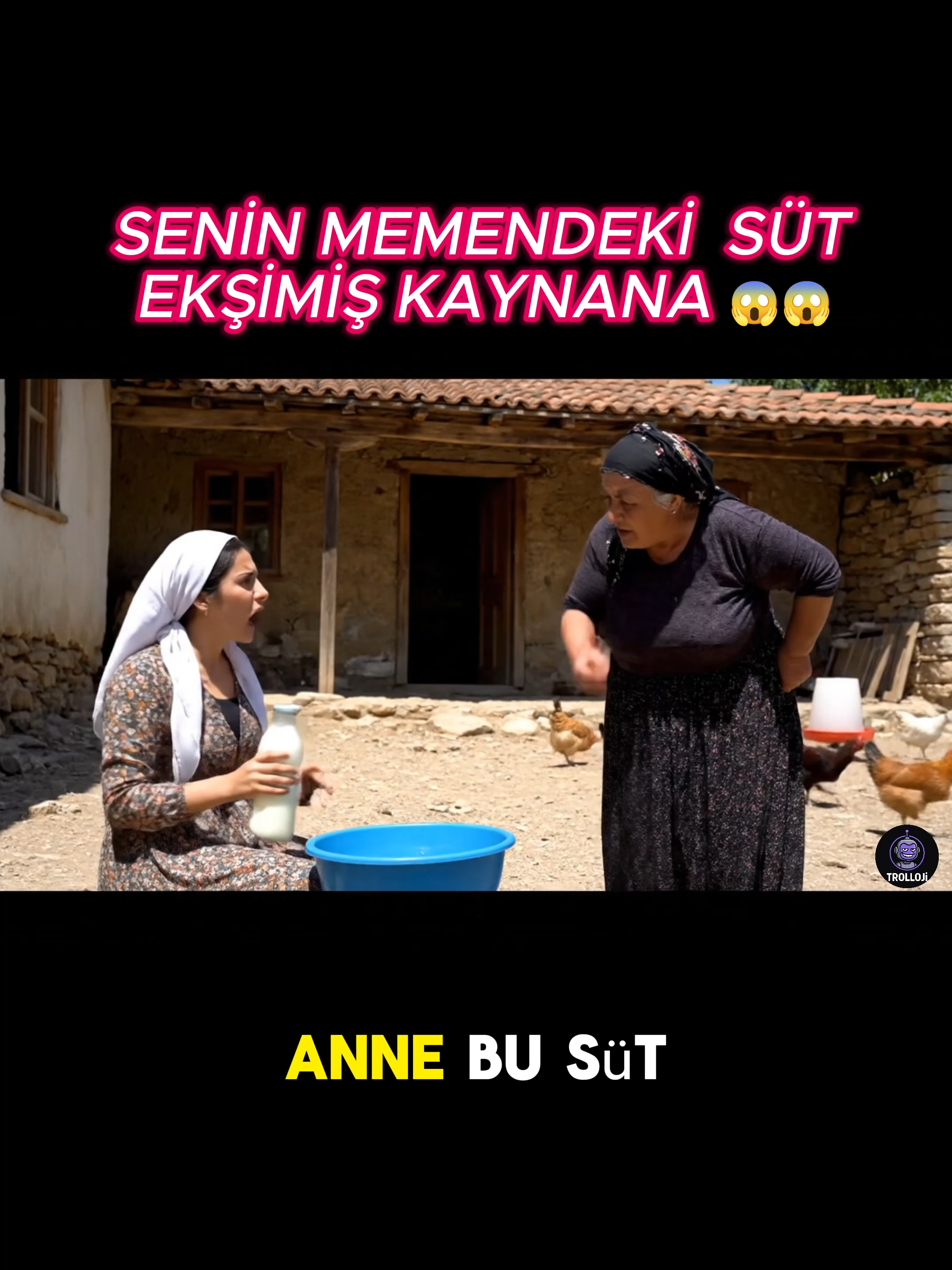 Kaynana–Gelin Süt Kavgası: Kaymak Tutmadı! 🥛😂 Avluda kavga kızışıyor: Gelin “Bu süt ekşimiş!” diye bağırıyor, kaynana ise “Senin suratına kaymak tutmadı gelin!” cevabını yapıştırıyor. Absürt aile mizahı.  #gelinkaynana #mizah #yapayzeka