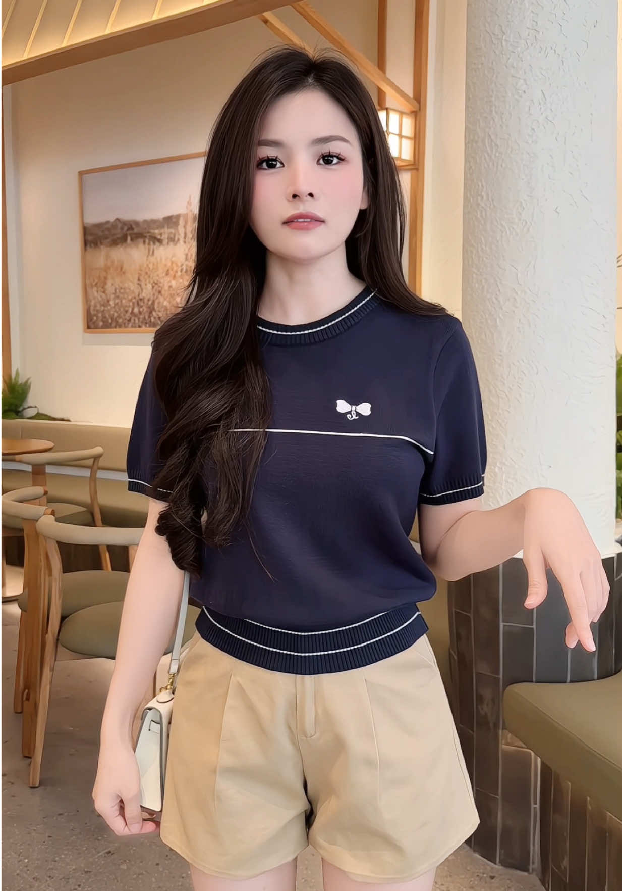 Áo len cổ tròn cộc tay phối viền, Áo polo diệt kim, mongtoghi #aopolo #aodetkim #aolennu #aophongnu #aolen 