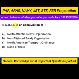 📚 General Knowledge Most Repeated Questions for Competitive Exams! 📌 Preparing for PAF, NAVY, Army, FPSC, CSS, STS, JST, PST, FBR or any other competitive exams? ✅ Here are the GK Most Repeated Questions that appear again and again in almost every test! 🎯 Test your knowledge & comment your score below! ✨ Don’t forget to Like ❤️, Share 🔁 & Follow ➕ for daily GK MCQs, current affairs & exam preparation tips. #GKQuestions #MostRepeatedMCQs #generalknowledge #competitiveexams #exampreparation 