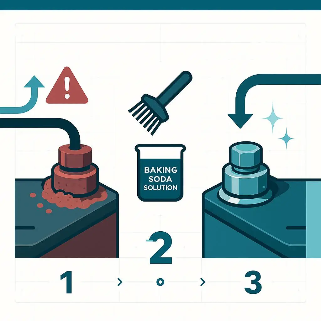 Don't let corroded battery terminals leave you stranded! Here's a pro tip: Mix baking soda and water, disconnect the negative cable first (safety first!), and clean those terminals with a wire brush or terminal cleaning tool. Regular battery maintenance keeps your car starting strong and prevents electrical issues. Remember: reconnect positive cable first, then negative. #CarMaintenance #BatteryTips #DIYmechanic #AutoCare #PrecisionDiagnostics