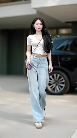 Quần jean nữ ống suông cạp cao #fashion #xuhuong #quanjeannu #quanjeanongrong #quanjeanongsuong 