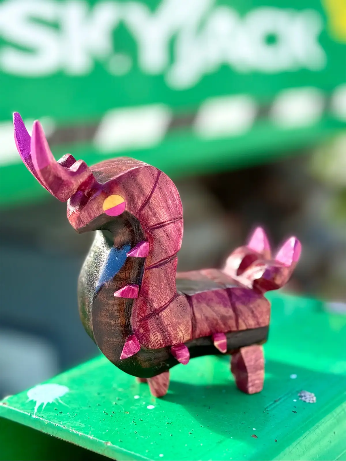 Scolipede the horse buggy 🐛 💨 💨  color was very important for this commission (it has been the last few tbh), but it took some trial and error to mix the right dye for Scolipede 😅 Elm wood adds this nice sepia color whenever it’s dyed that I like for carvings to feel a bit older/rustic, compared to pine which takes dye pretty directly. Was the wood I had on hand for the lil guy in addition to walnut. Ebonized walnut has been a great cost-saving alternate to dye or using wenge wood 💰💰 #pokemonblackandwhite #pokémon #pokemoncommunity #pokemongo #pokemonart 