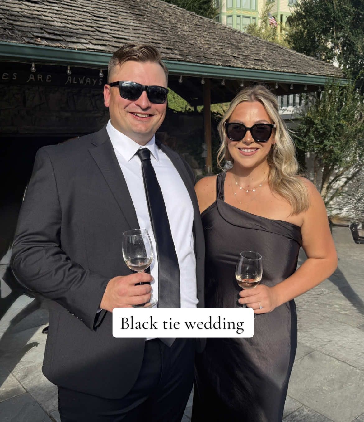 We enjoyed a beautiful black tie wedding for our friends 💕 #weddingguestdress #blacktiewedding #smallcreator #fyp #husbandwife 