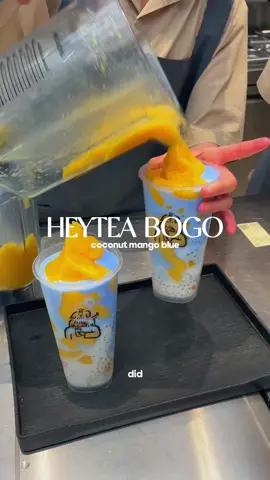 BOGO at all Heyteas for their new COCONUT MANGO BLUE 💙✨‼️ 📆tomorrow august 25th  follow @jericafeasts for more 💙 #heytea #heyteausa #coconutmangoblue #boba #mangoboba