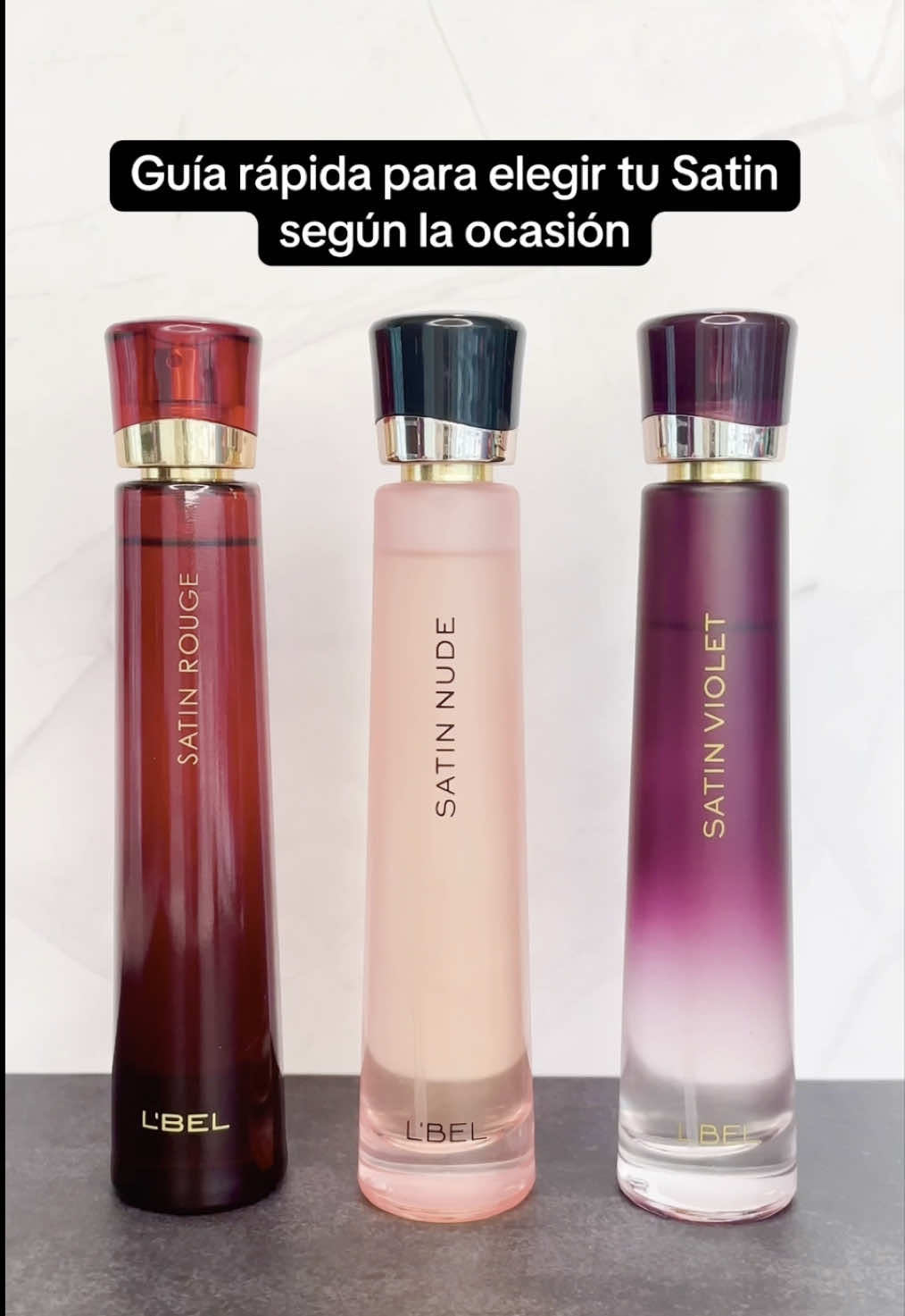 ¿Qué tipo de sensualidad quieres mostrar HOY? 👀 Elige tu Satin según la ocasión ❤️ Satin Rouge para eventos importantes  🧡 Satin Nude para revelar tu lado más encantador  💜 La NUEVA Satin Violet para brillar en una noche glamurosa  Comenta cuál es tu favorita👇🏻 #LBEL #Fragrance #PerfumeTok #Perfume 