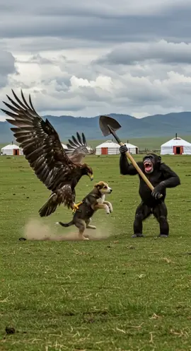 Shocking Rescue | Eagle Snatches Puppy but Chimp Intervenes -- -- -- #chimpvseagle #dogrescue #puppyrescue #animalrescue #viralnature