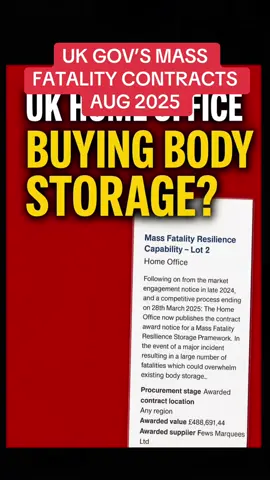 On August 18th, 2025 the UK Home Office signed contracts worth over £1.1m for mass fatality storage facilities. Nationwide. Quietly. No mainstream coverage. Are they just ‘being prepared’… or is something coming they haven’t told us? 👀 Comment what YOU think this really means ⬇️ #ukconspiracy #UKConspiracyinsight  #governmentsecrets #fyp #whatdotheyknow  