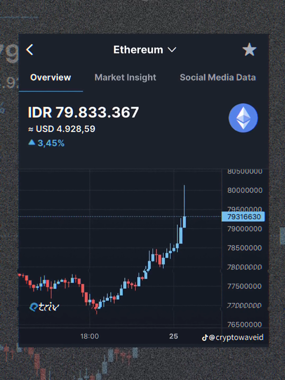 Holder Ethereum : 🤑Semakin banyak orang kaya baru! Harga Ethereum kembali mencetak sejarah baru lagi sentuh angka $4,900. Selamat cuan buat seluruh holder Ethereum#gabrielrey #cryptowave #fyp 
