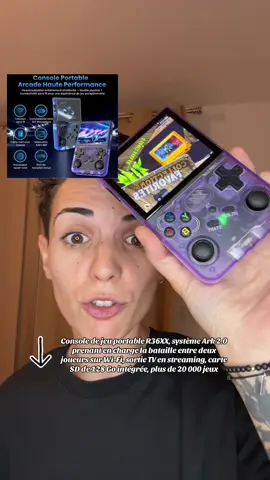 Console de jeu portable R36XX, système Ark 2.0 prenant en charge la bataille entre deux joueurs sur Wi-Fi, sortie TV en streaming, carte SD de 128 Go intégrée, plus de 20 000 jeux disponible  ici dans la vidéo, Tiktok Shop sur le caddie orange sous la flèche Testée gratuitement 