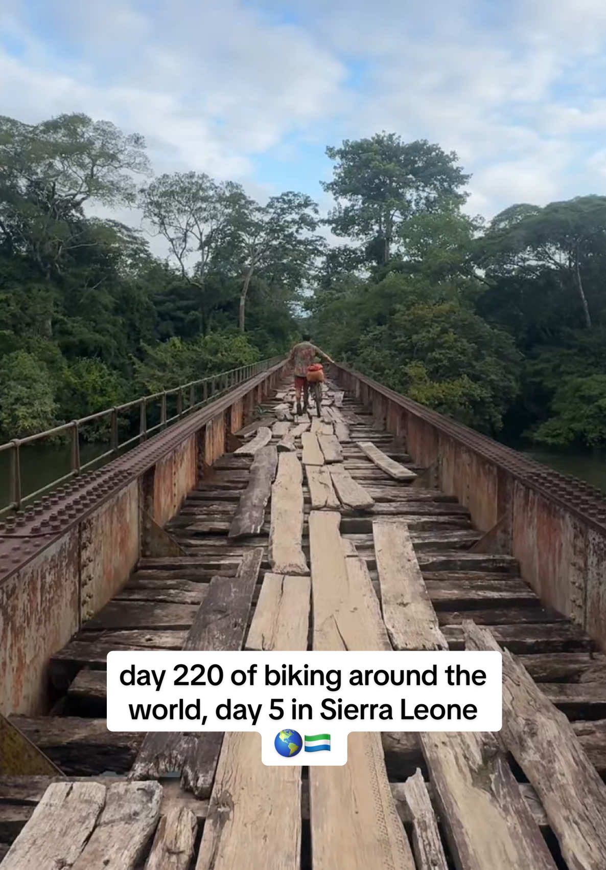 day 220 of riding my bike around the world and one of the coolest days yet! trail riding in Sierra Leone on the old railroad track! #bikepacking #biketravel #adventuretravel #biketour #cycling #traveltiktok #travel #traveltok #africa #traveltheworld #bikeride 