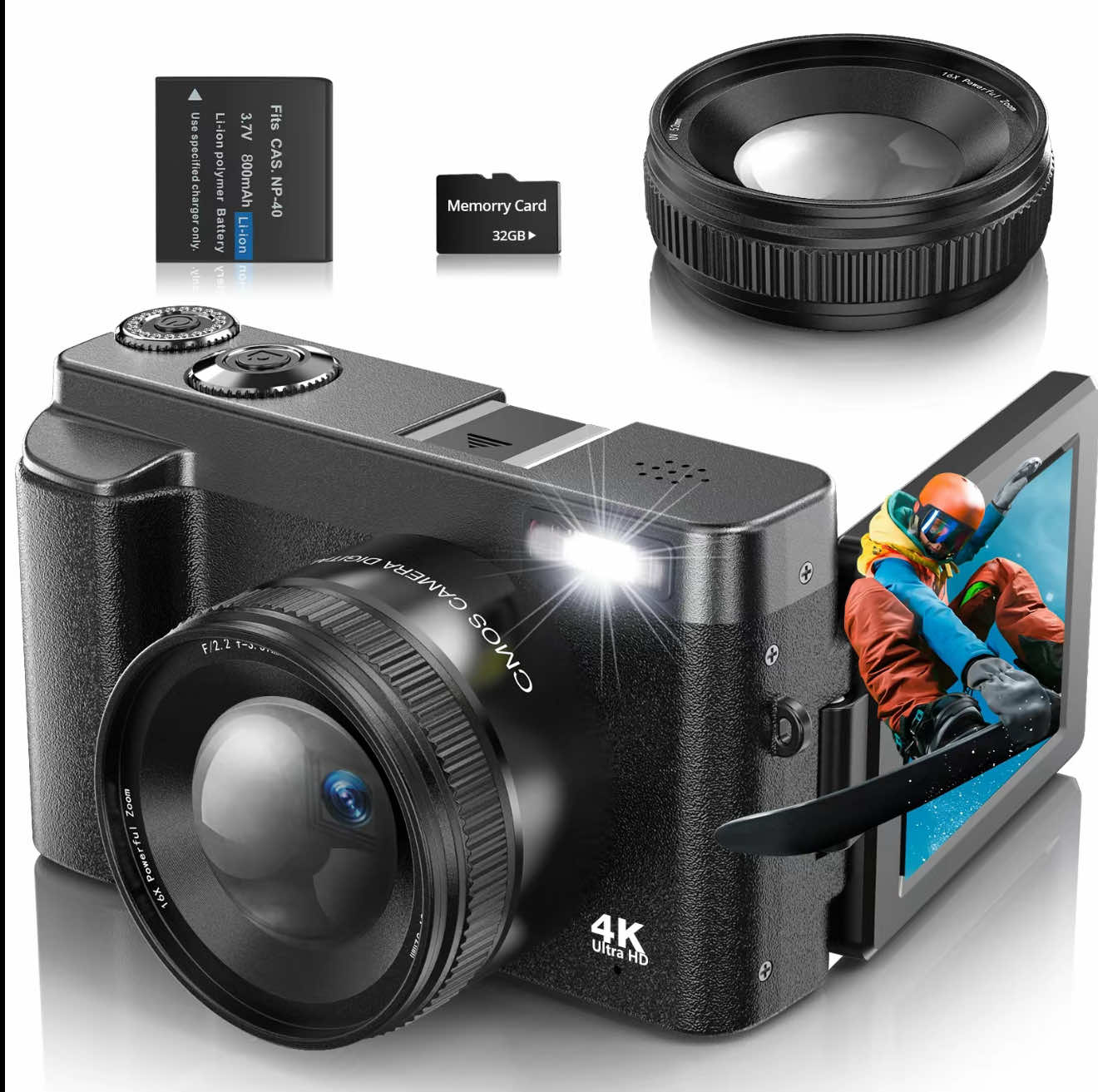 4K Digital Camera for Photography Auto-Focus Vlogging Camera for YouTube Video with 3