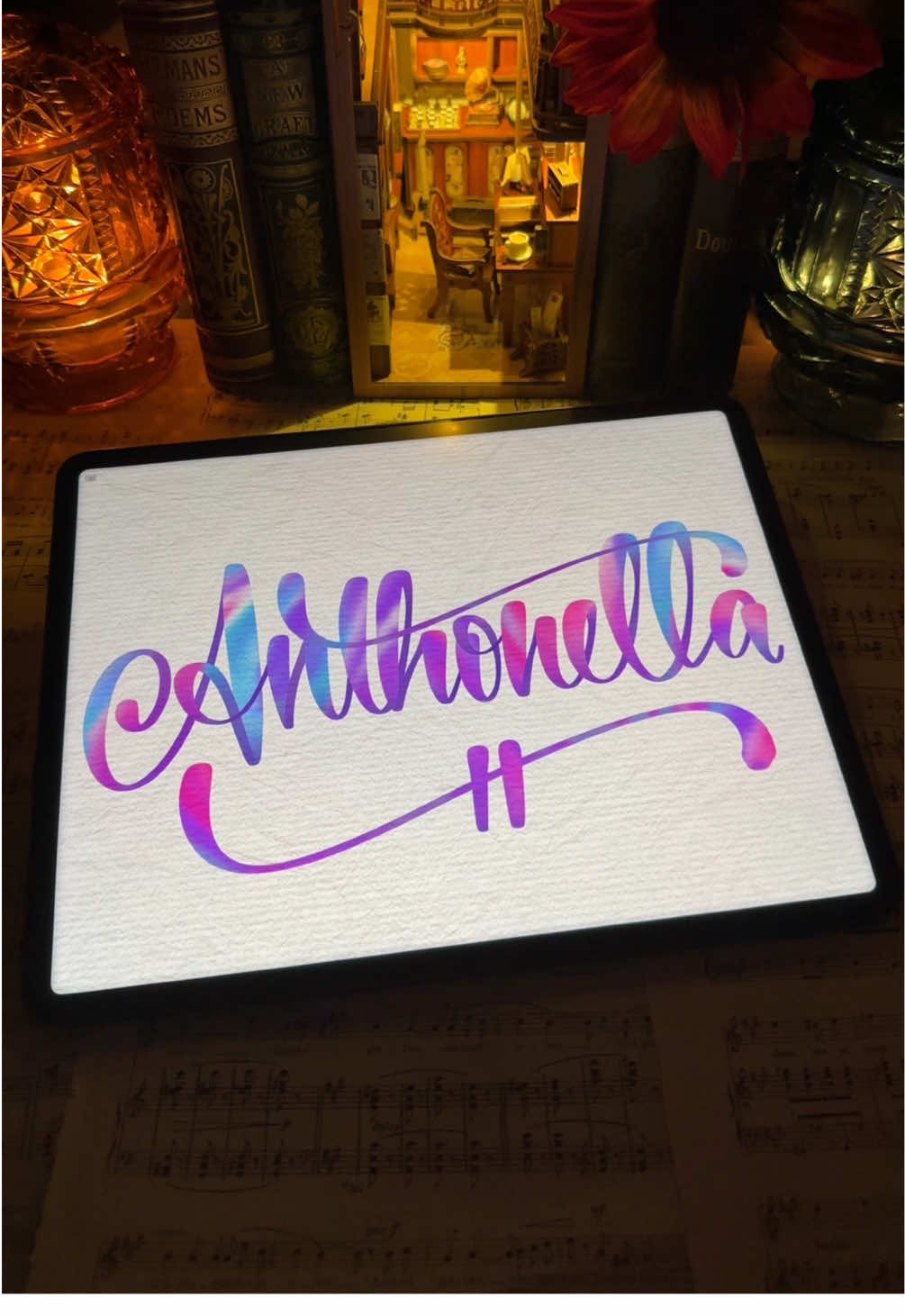 Replying to @Ángeles 👼🏻 I think this name is just lovely! I really enjoyed handlettering Anthonella 🫶🥰 if you know someone who shares this name please tag them in this video or share the link. Also - be sure to tell me what names you want to to see me to write in my cursive calligraphy, for a chance to receive your own personalized name writing video. #letteringwithamylea🖋️ #cursivewriting #writingnames #darkacademiaaesthetic #ipadlettering 