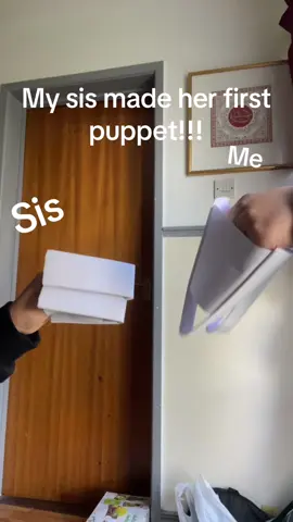 My sis made her first puppet!!! #paperdragon #sister #dragonpuppet 
