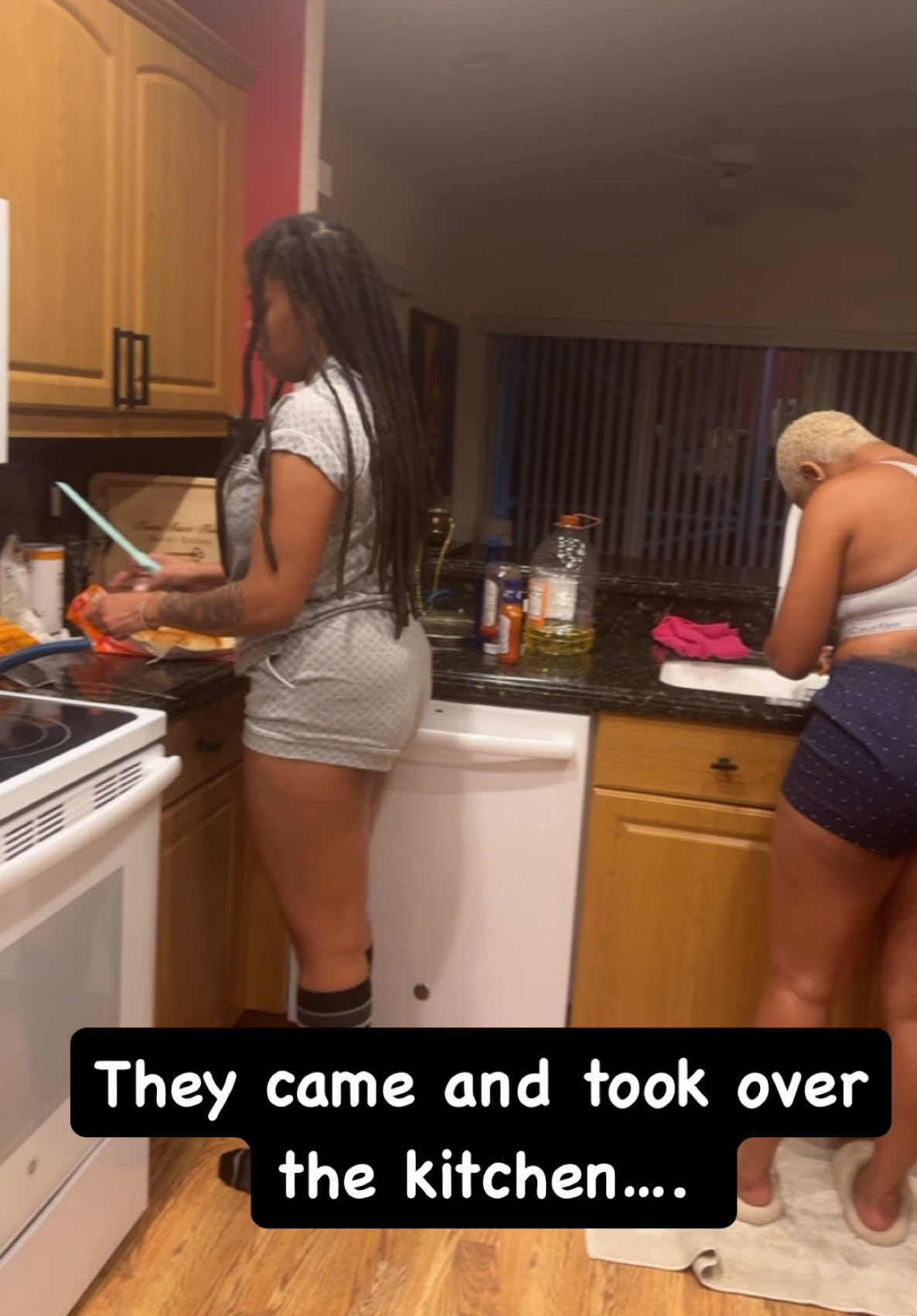 They came and took over the kitchen. I happily sat in a corner and crossed my legs. -#girltime #thebharbour #fiends #cooking #kitchen #summer2025 