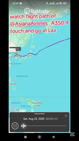 Flight path of Asiana Airlines A350-900  while executing a touch and go at #lax airport while trying to land at runway 24R on 23rd August  #laxairport #airlinevideoslive #avgeekspotting #airlinevideos #fyp #aviationphotography #airplane #asianaairlines #viral 