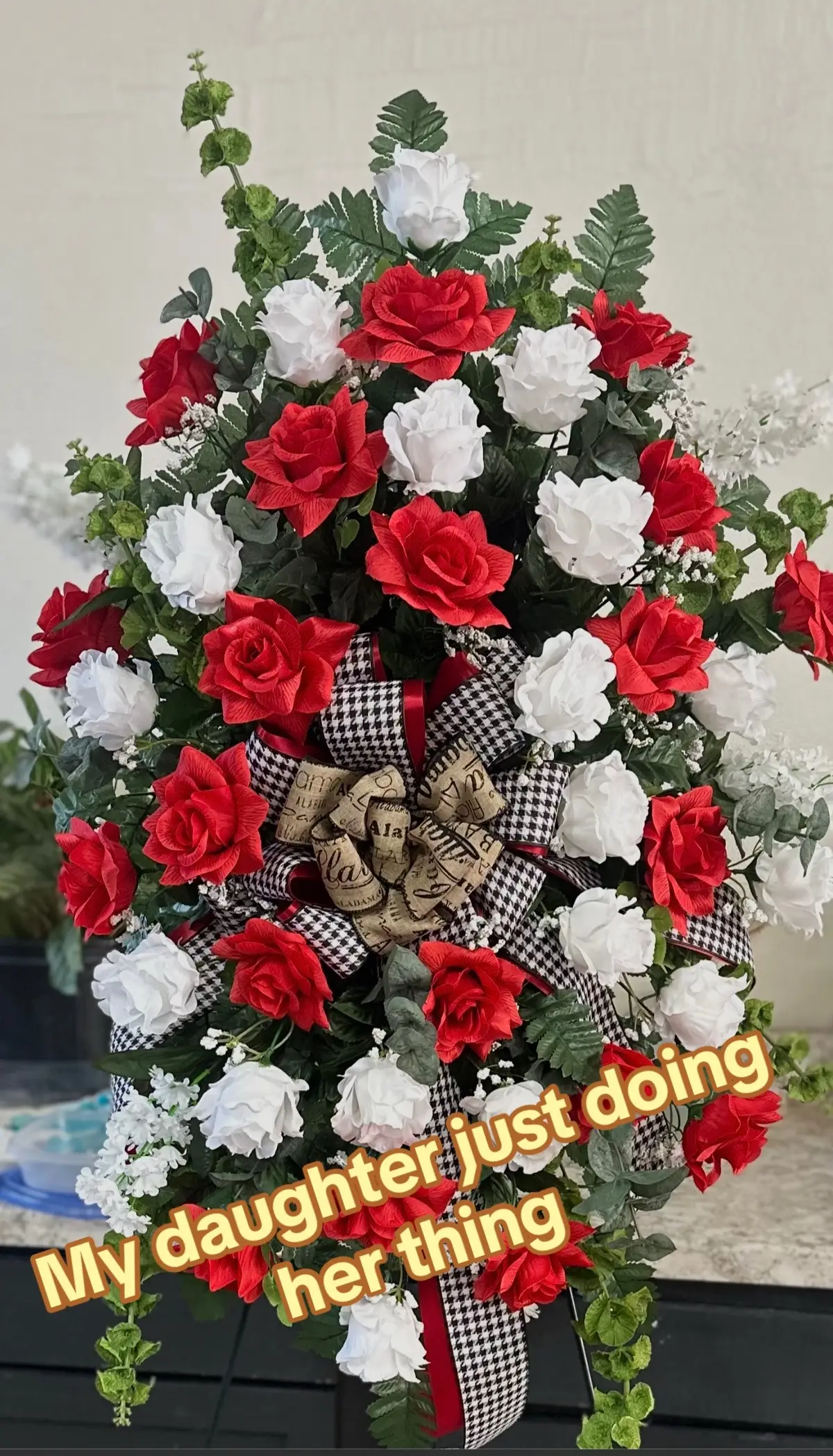 My daughter doing flowers for a funeral.  #funeral #flowers #daughter @Sarah Newton @thebloombysarah 