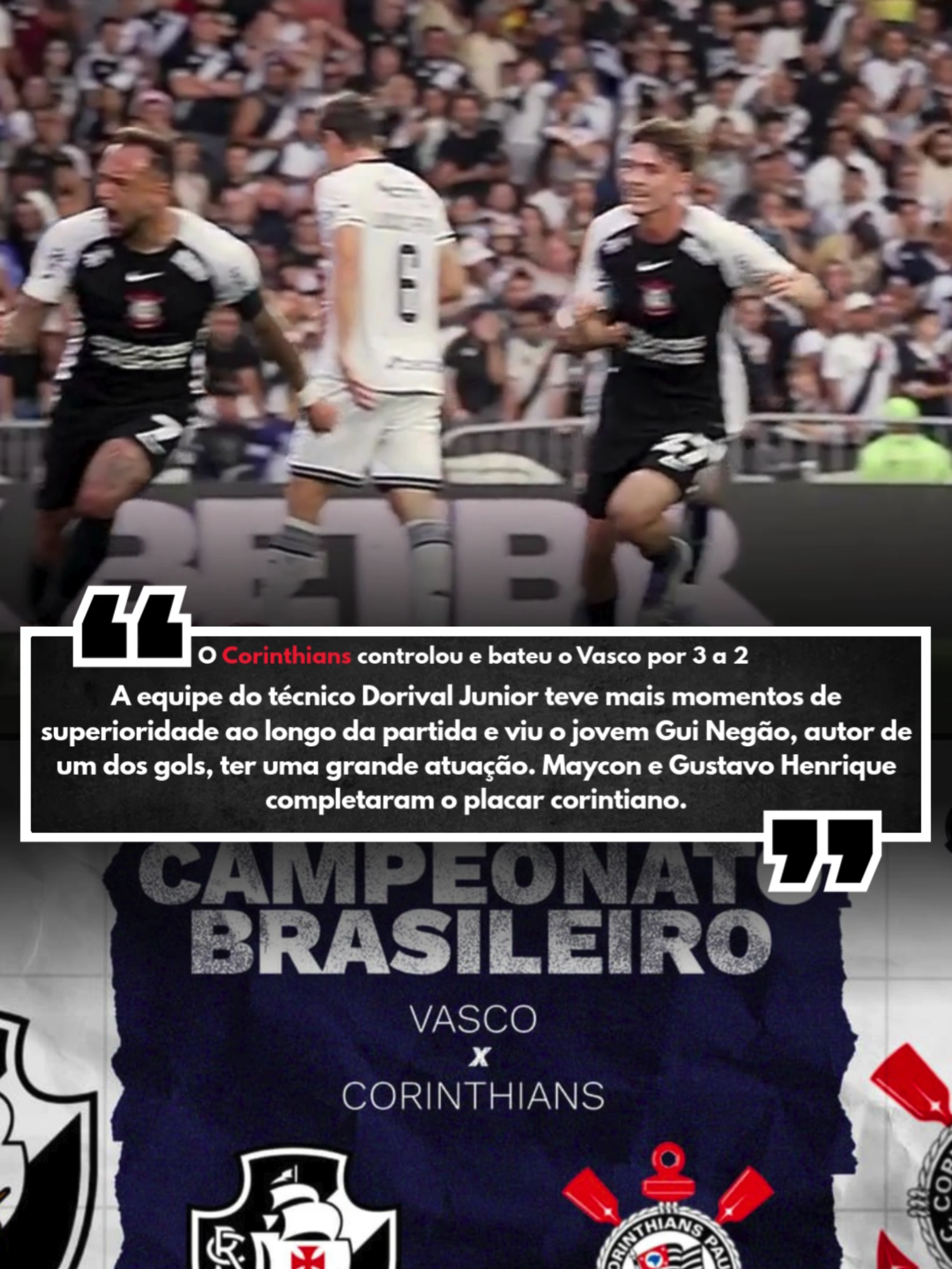 MELHORES MOMENTOS DE VASCO 2 X 3 CORINTHIANS #corinthians #vasco #futebol #brasileirao