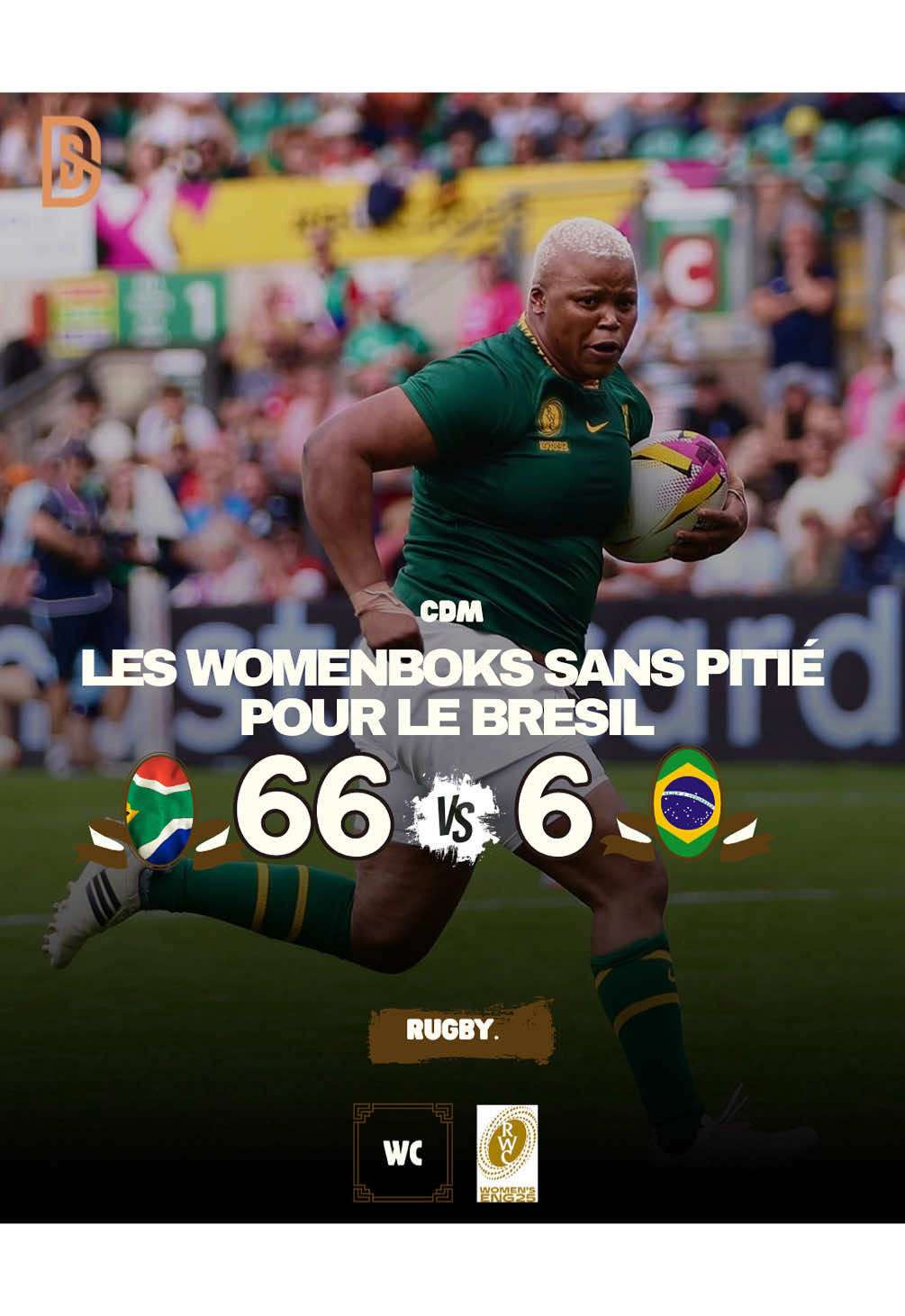 𝗥𝗨𝗚𝗕𝗬. L’Afrique du Sud a lancé sa campagne de coupe du monde féminine par une victoire écrasante face au Brésil.  Les @womenboks n’ont pas fait dans la mesure face aux sud-américaines. Elles affronteront l’Italie qui s’est lourdement inclinée face à la France (24-0) lors de la prochaine journée. #djolosports #rugbywomen #womenboks #afriquedusud #rugbyworldcup 