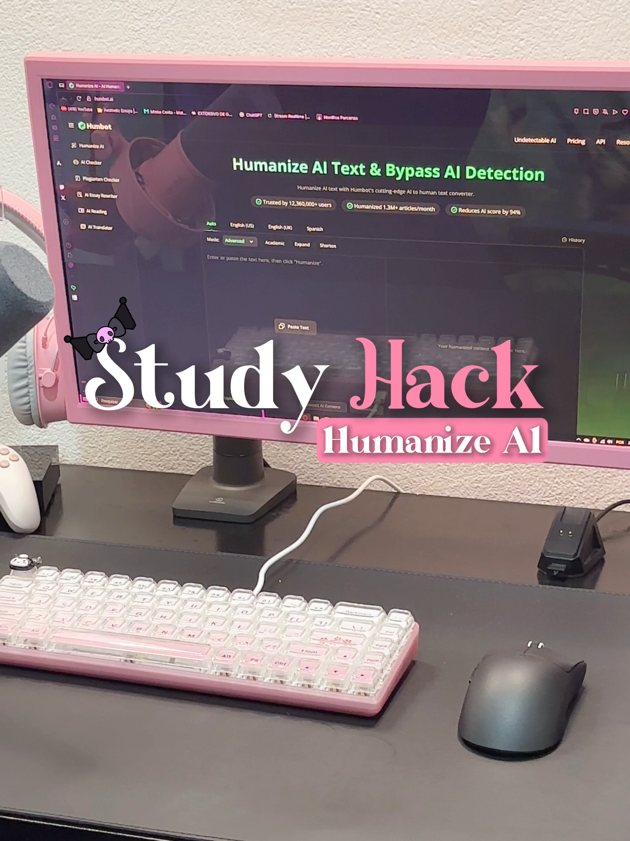 Take this tip and thank me later! hehe. link: https://humbot.ai . . . #humbotai #humanizer #AIWritingTool #hacklife#games #keeb #pinkkeyboard #gametime #gamegirl #gameroom #deskispo #pinksetup #desksetup #setupinspiration #cozygames #cozygamingsetup #aesthetic #aesthetics #ａｅｓｔｈｅｔｉｃ #pink #kuromicore #kuromi #setupideas
