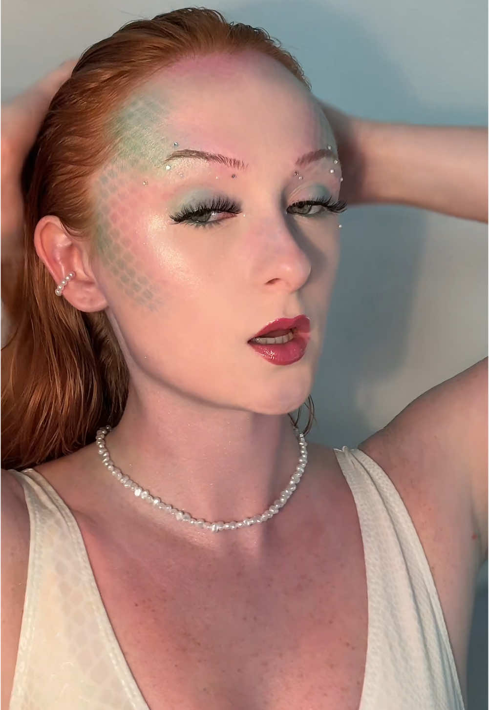mermaid look 🎨🎭🧜🏻‍♀️ #mua #makeup #mermaid #halloweenlook #ginger #redhead #makeupartist 