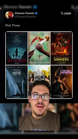 Pick 3 Leave 3 Horror Movies‼️(Weapons, Bring Her Back, Sinners, Nosferatu, Final Destination Bloodlines, and The Ugly Stepsister) #horror #horrortok #horrormovie #horrormovies #movie 