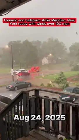 Tornado and hailstorm strike Meridian, New York today with winds over 100 mph #Tornado #Hailstorm #MeridianNY #ExtremeWeather #StormDamage 