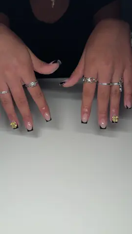 Black frenchies with a gold bow ✨ #nailart #nailinspo #nails #nailsartvideos #nailtech 