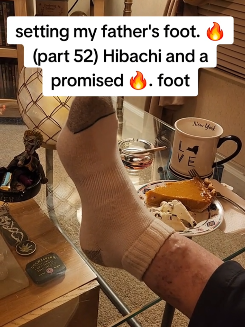 setting my father's foot. 🔥 (part 52) Hibachi and a promised 🔥. foot. #magic #illusion #feet #socks #dinner #dessert #foryoupage 